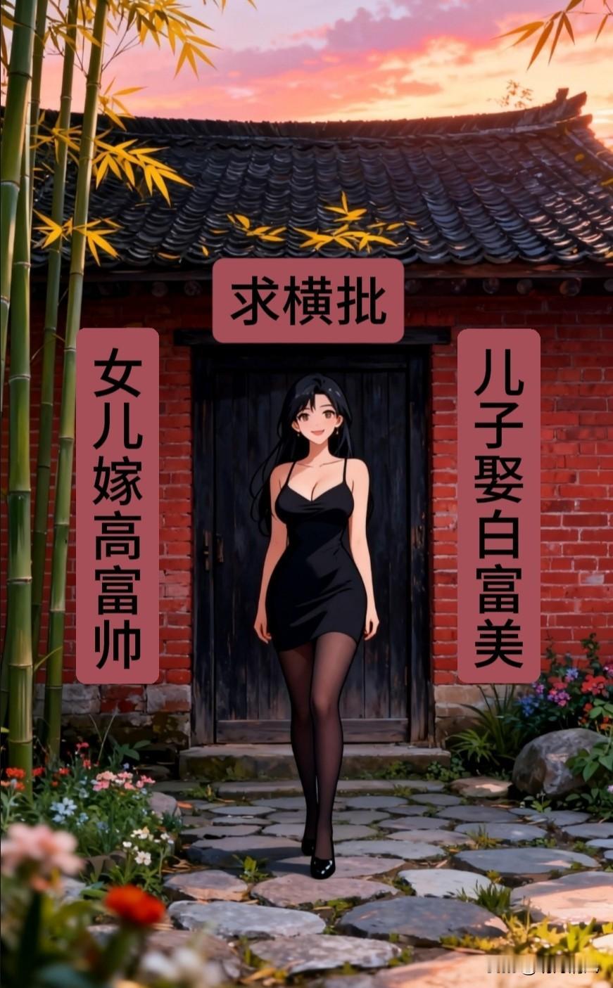 缺一个惊艳横批，才华横溢的你不妨来试试吧
上联:儿子娶白富美
下联:女儿嫁高富帅