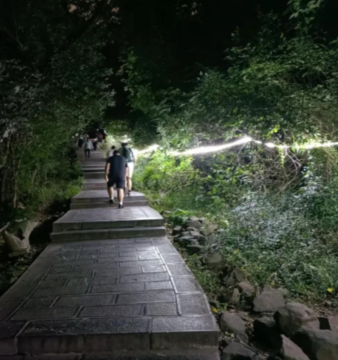 有网友称，合肥大蜀山一些爬山道旁已经安装了灯带，晚上爬山舒心和安全多了。