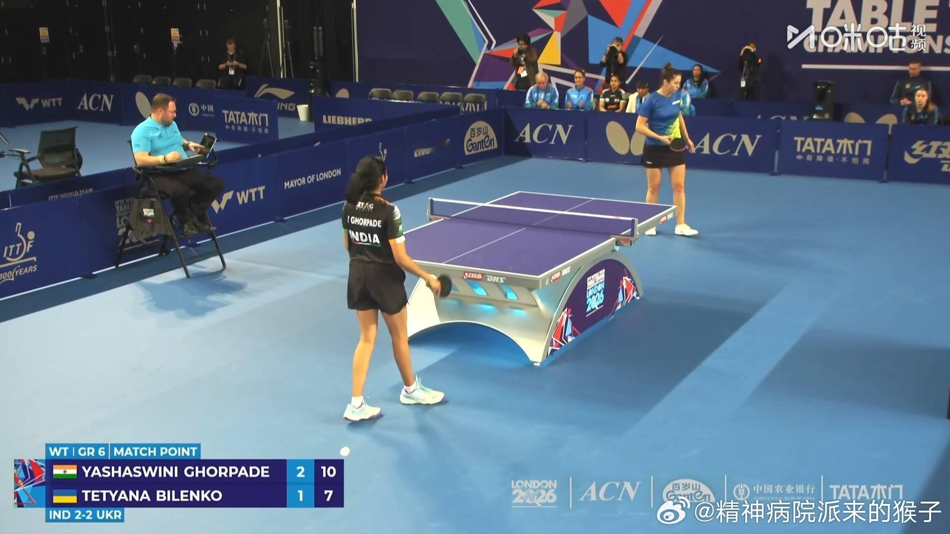 2026年国际乒联伦敦团体世乒赛女团小组赛第6组：印度🇮🇳三比二乌克兰🇺?