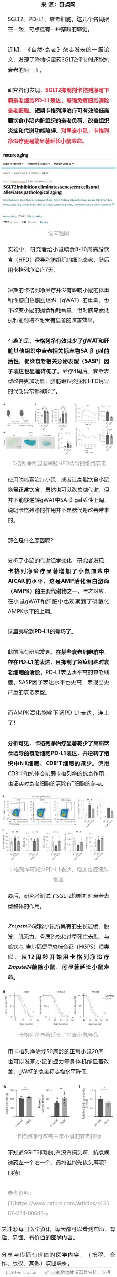 《自然》子刊：降糖明星或能抗衰！科学家发现，SGLT2抑制剂可下调衰老细胞PD-