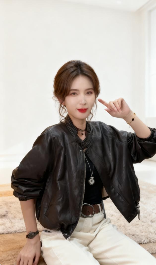 加绒加厚皮衣短外套女