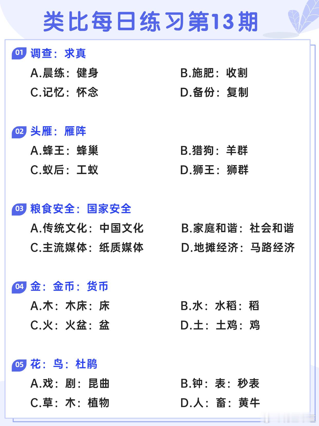 图推类比每日练习第13期图推难度：☆☆类比难度：☆☆事业单位事业单位联考决战公考