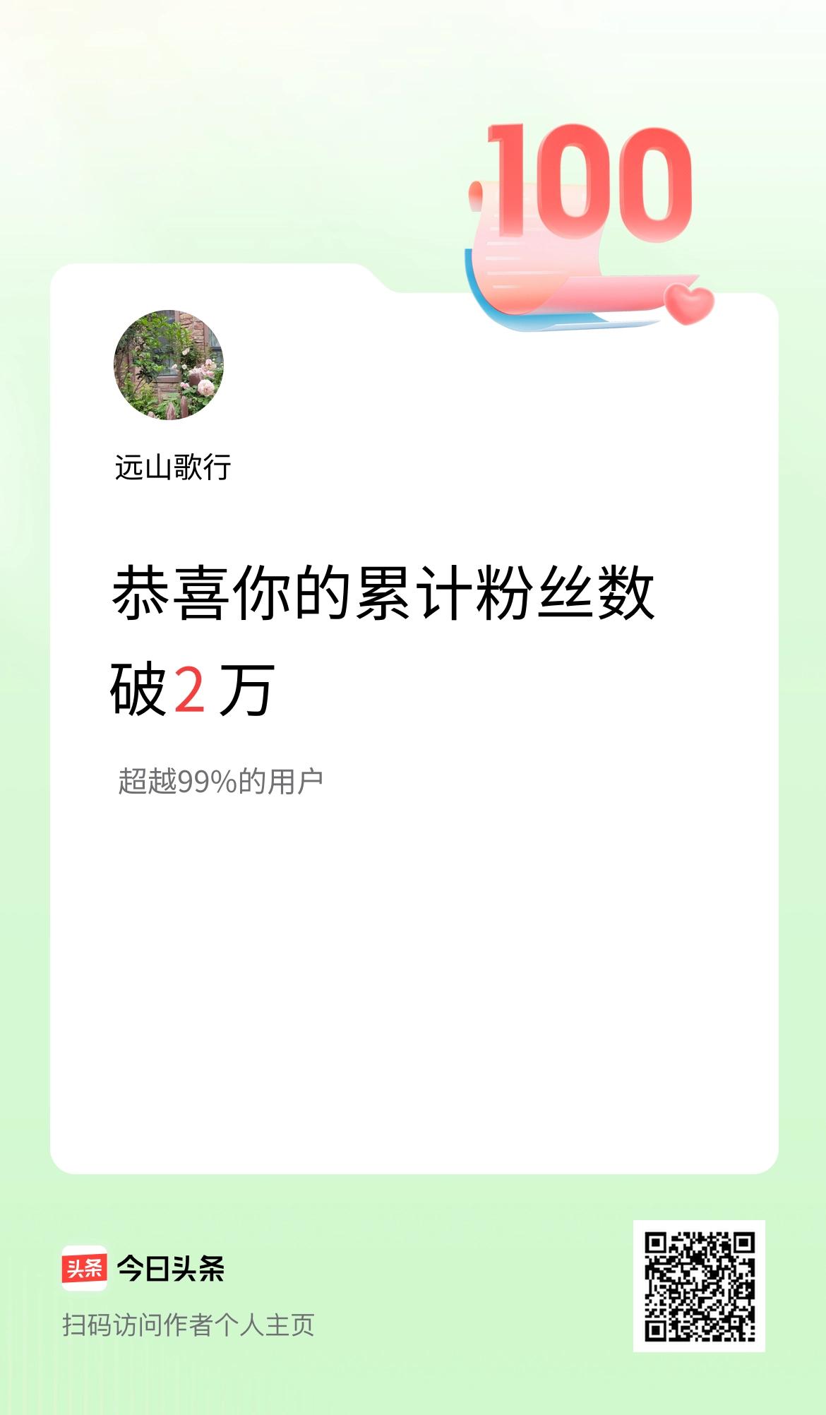 我在头条累计粉丝数破2万啦！