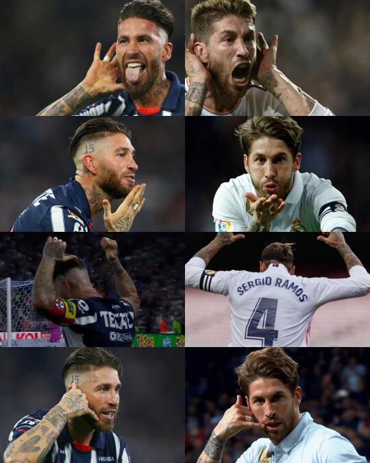 拉莫斯破门后，做了多个在皇马的庆祝动作