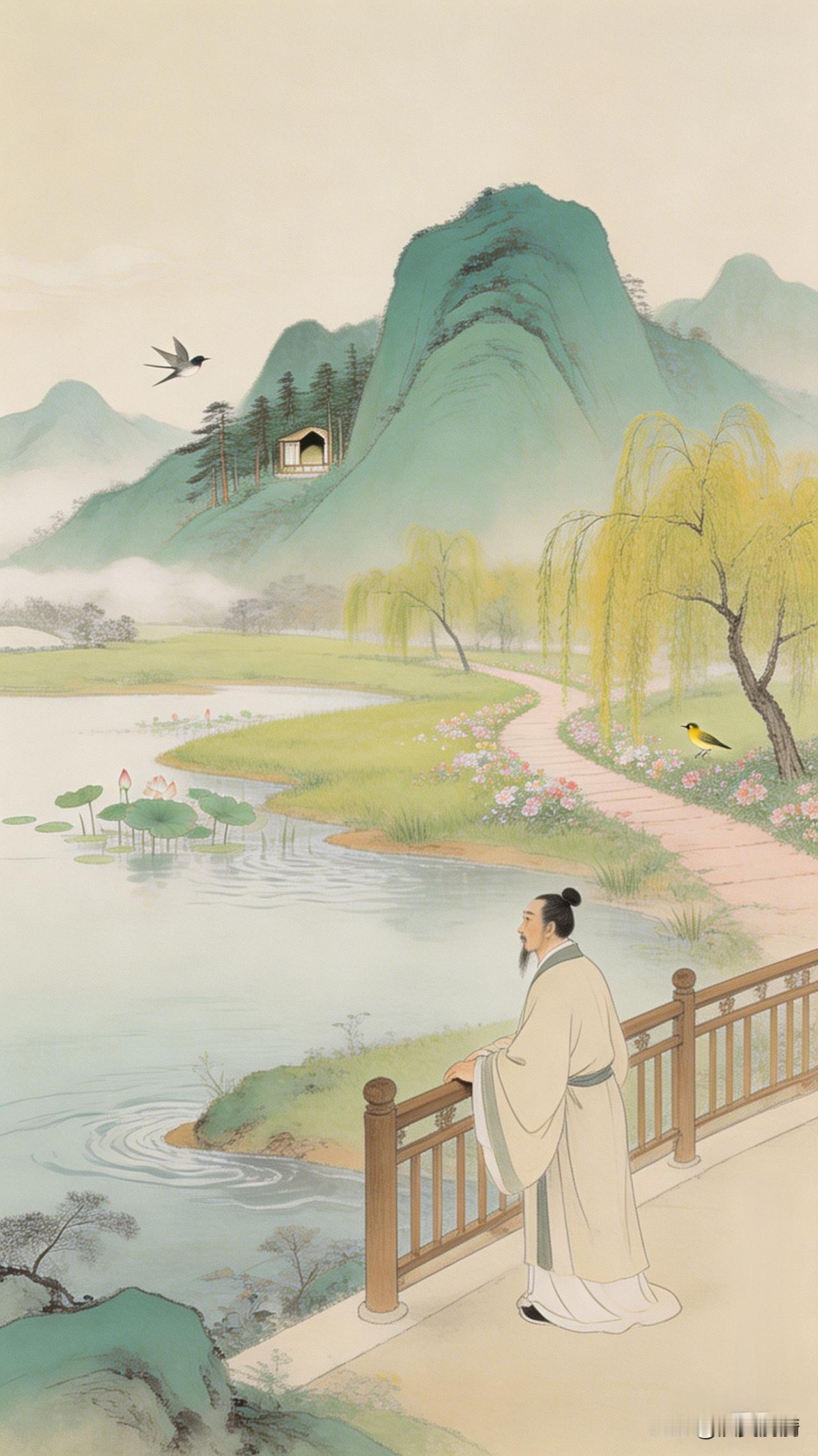 《青山三看，云水一襟》

初观山色只青青，云卷云舒自送迎。
一念迷时峰是障，万缘