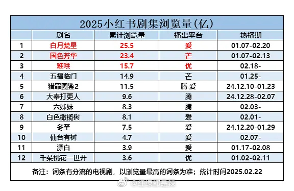 2025剧集🍠浏览量统计 