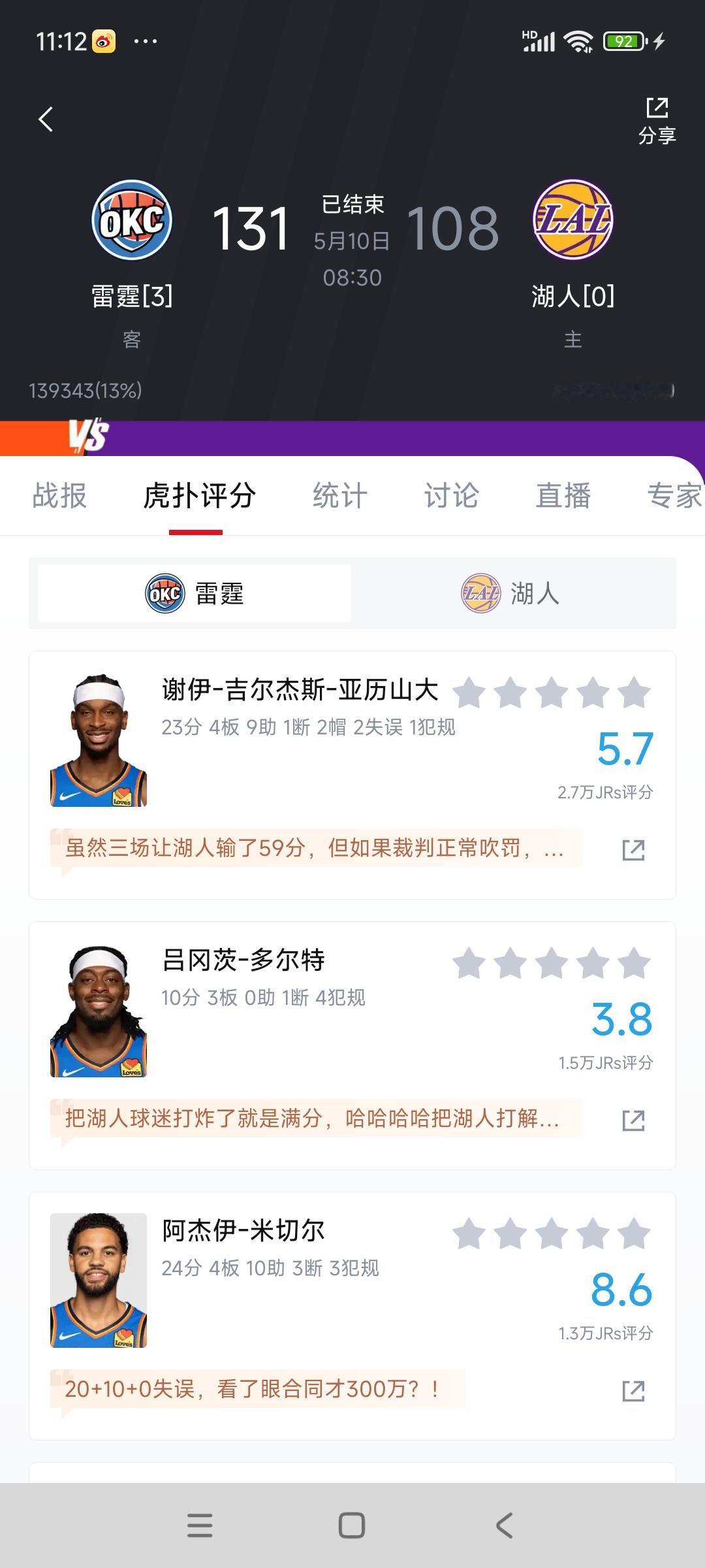 亚历山大每一场得分都不多，可是雷霆太强大，随便都能赢。

他就像是绝世高手，拿个