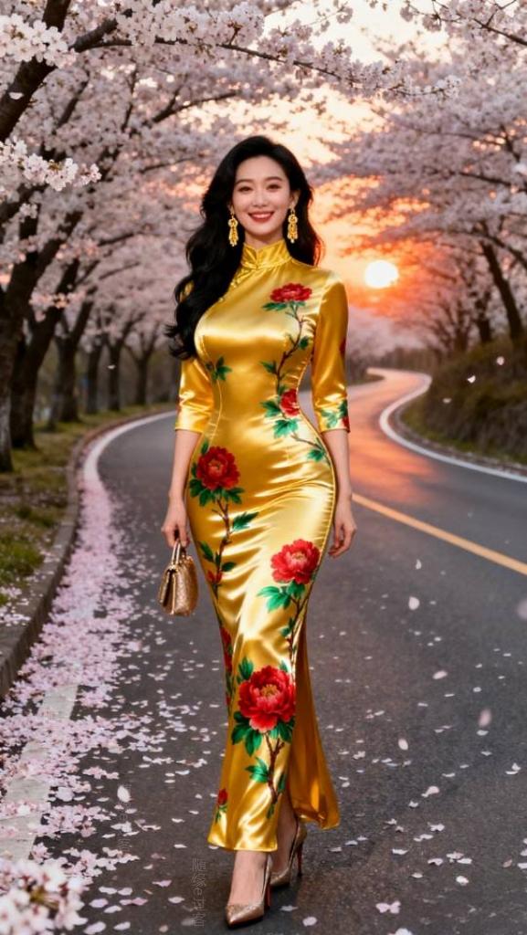 微胖的黄花旗袍裙女子花道留影。旗袍 旗袍美女 高雅气质美女