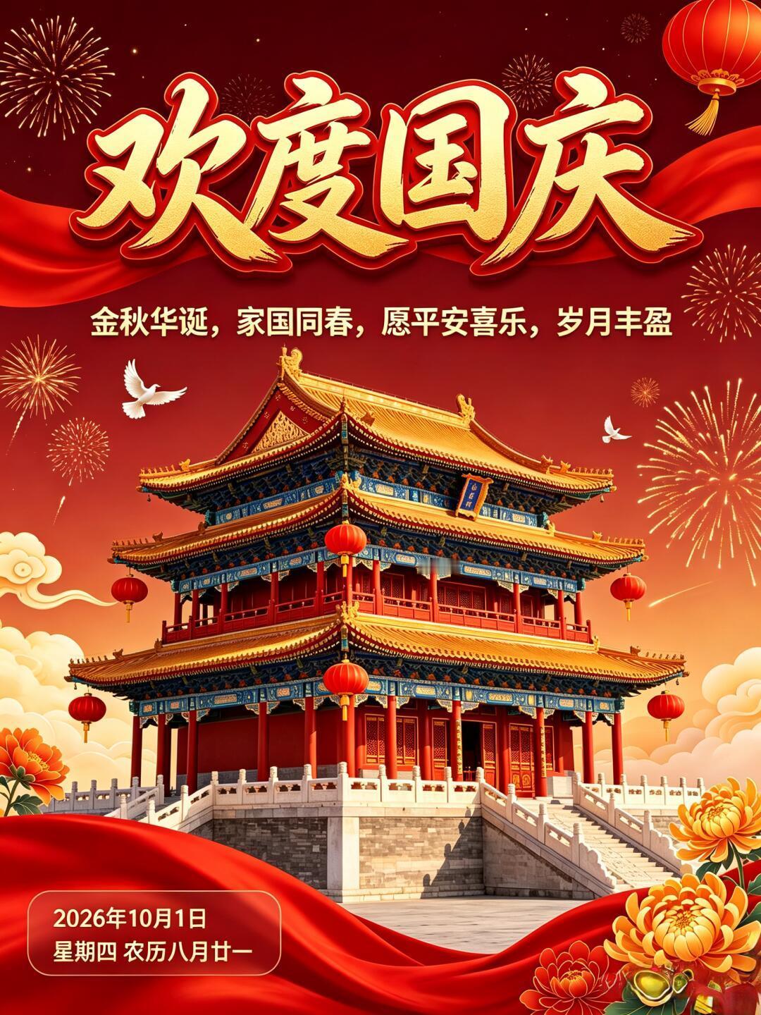 2026.10.1国庆节祝福图片壁纸拿图吱一声噢～ 国庆节国庆节快乐