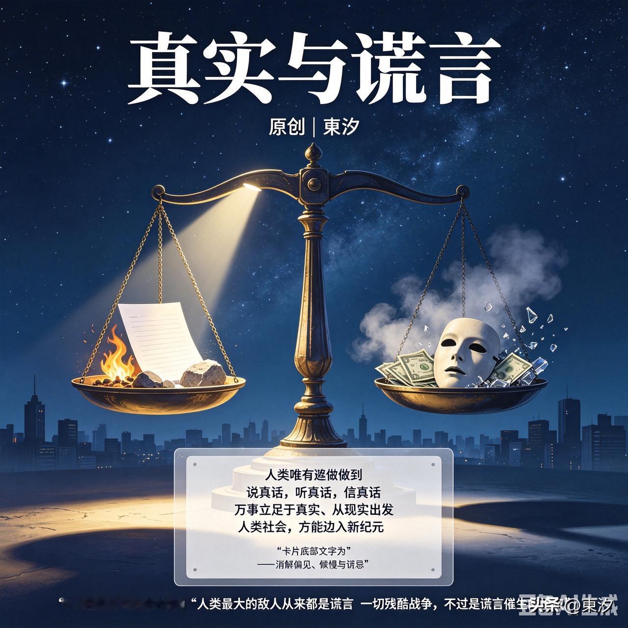 《真实与谎言》

原创 | 東汐

人类唯有真正做到：
说真话，听真话，信真话