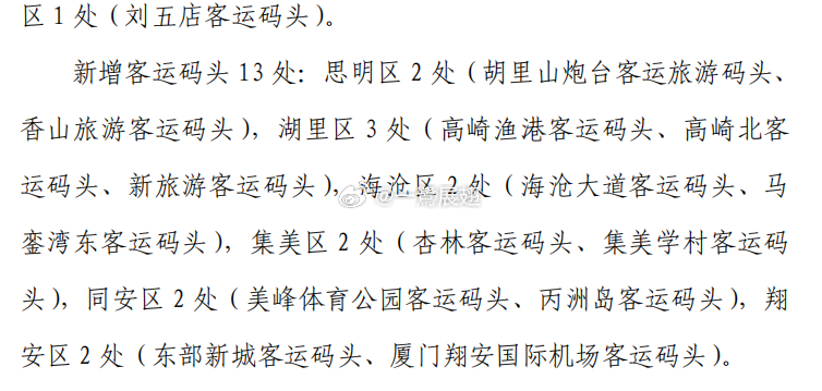 厦门产经 海洋空间规划2035年拟新增客运码头13处，并证实提及要逐步疏解东渡港