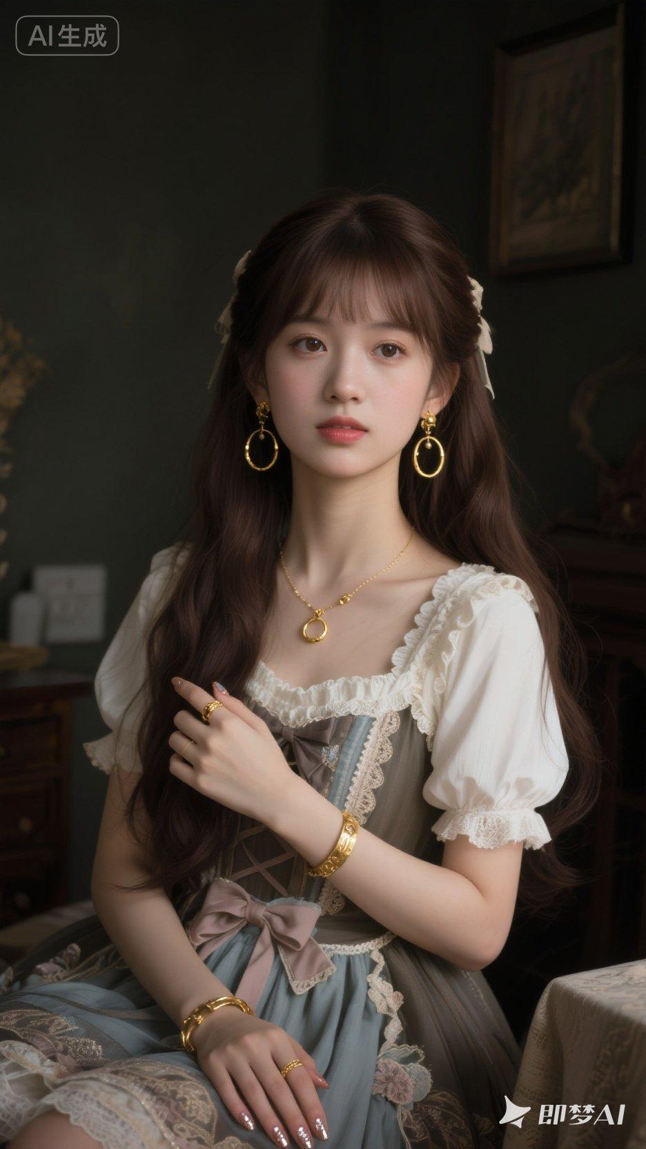 复古少女风，优雅迷人，金饰点缀，尽显精致！