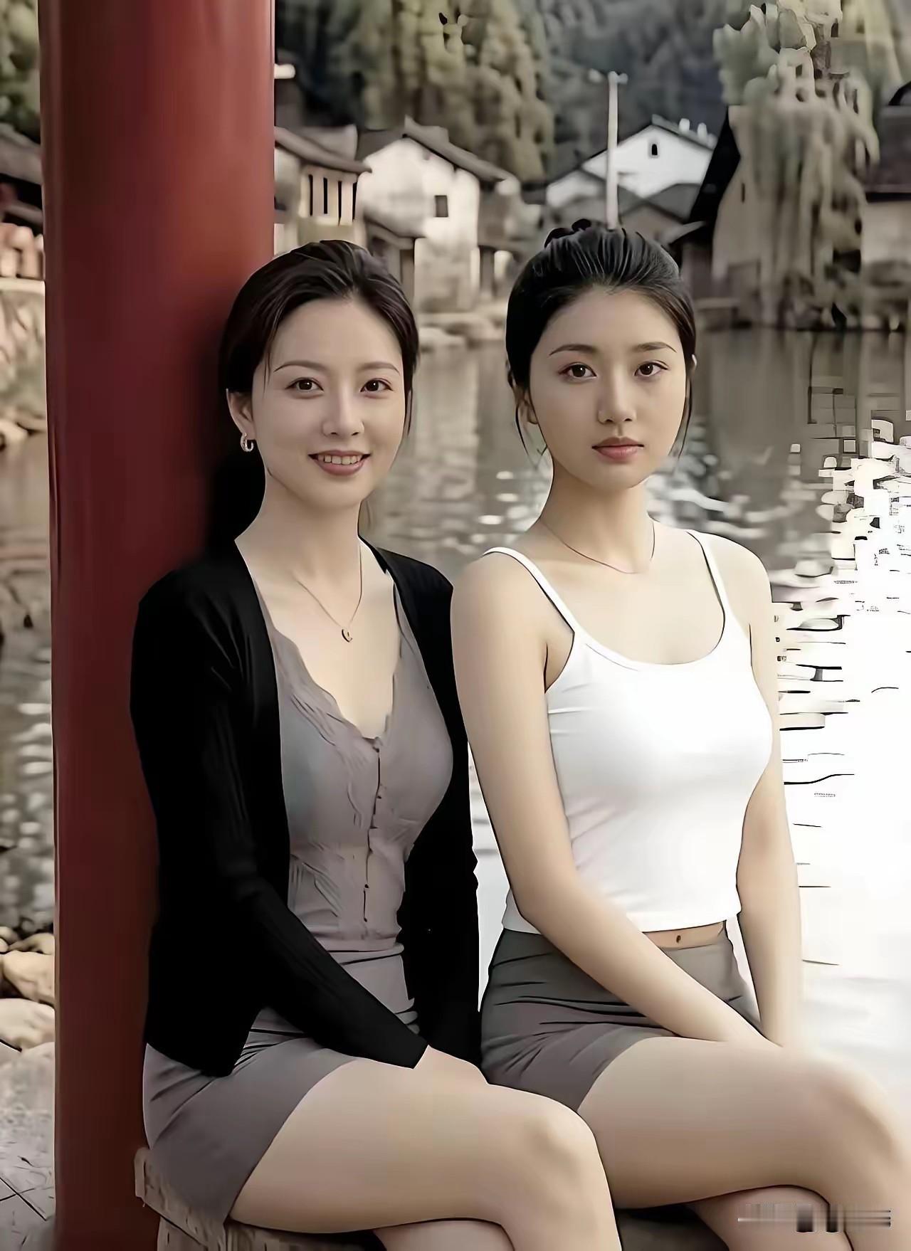 母女同框，颜值令人惊叹！
妈妈的天生丽质，优良基因得到完美传承，女儿有端庄青涩之