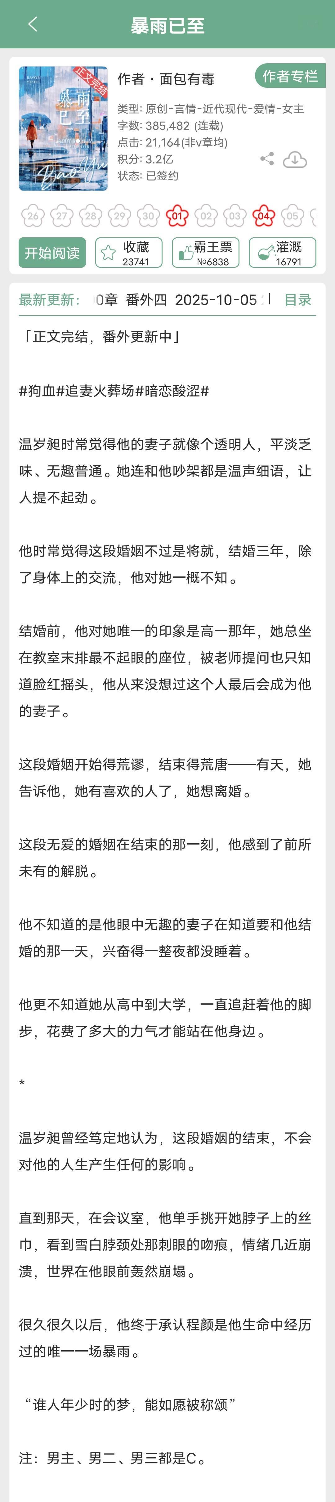 新文完结好热啊，感觉回到了夏天1《暴雨已至》面包有毒2《我靠画像破案成了警界瑰宝