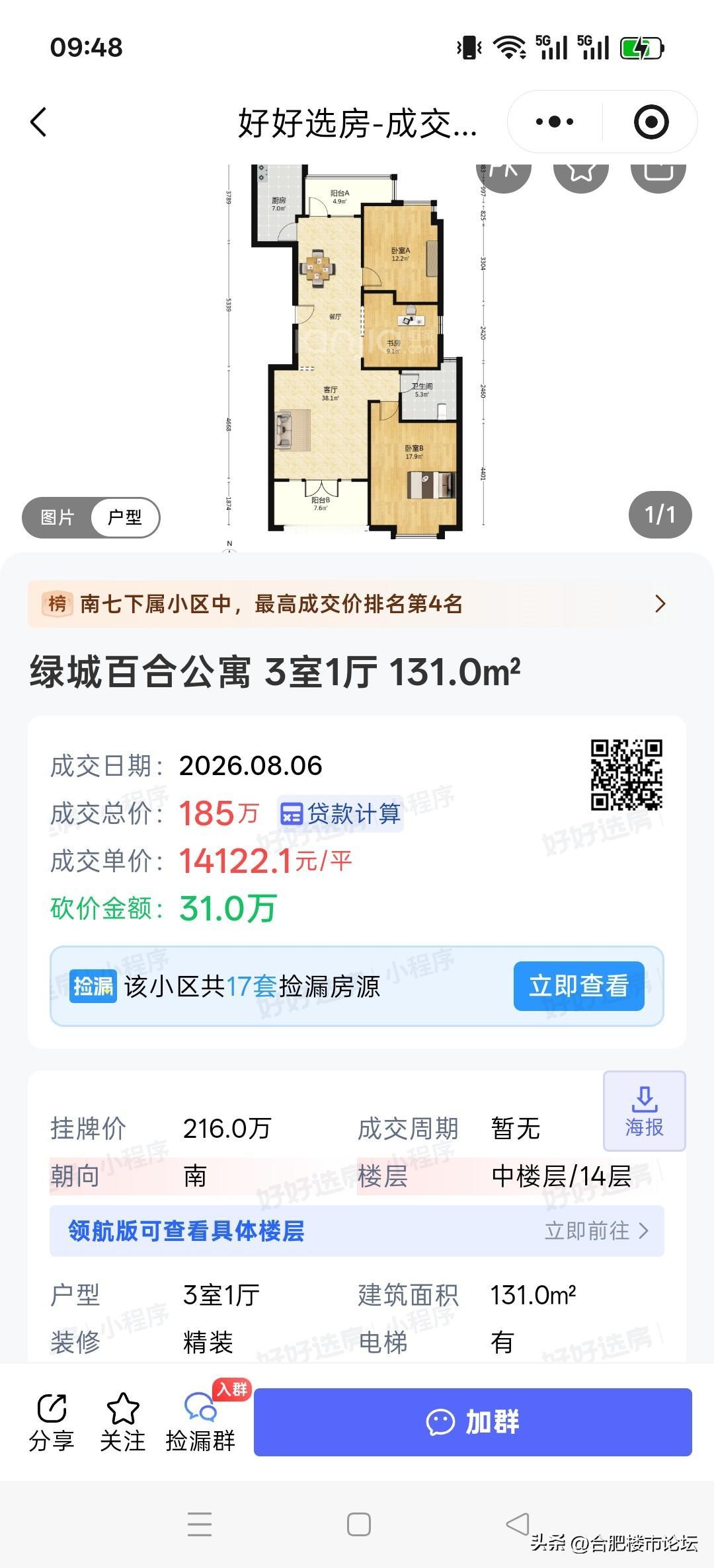 合肥市区顶好地段的洋房。
按理说，这样的地段，还是属于口碑很好的小区，房龄也不老