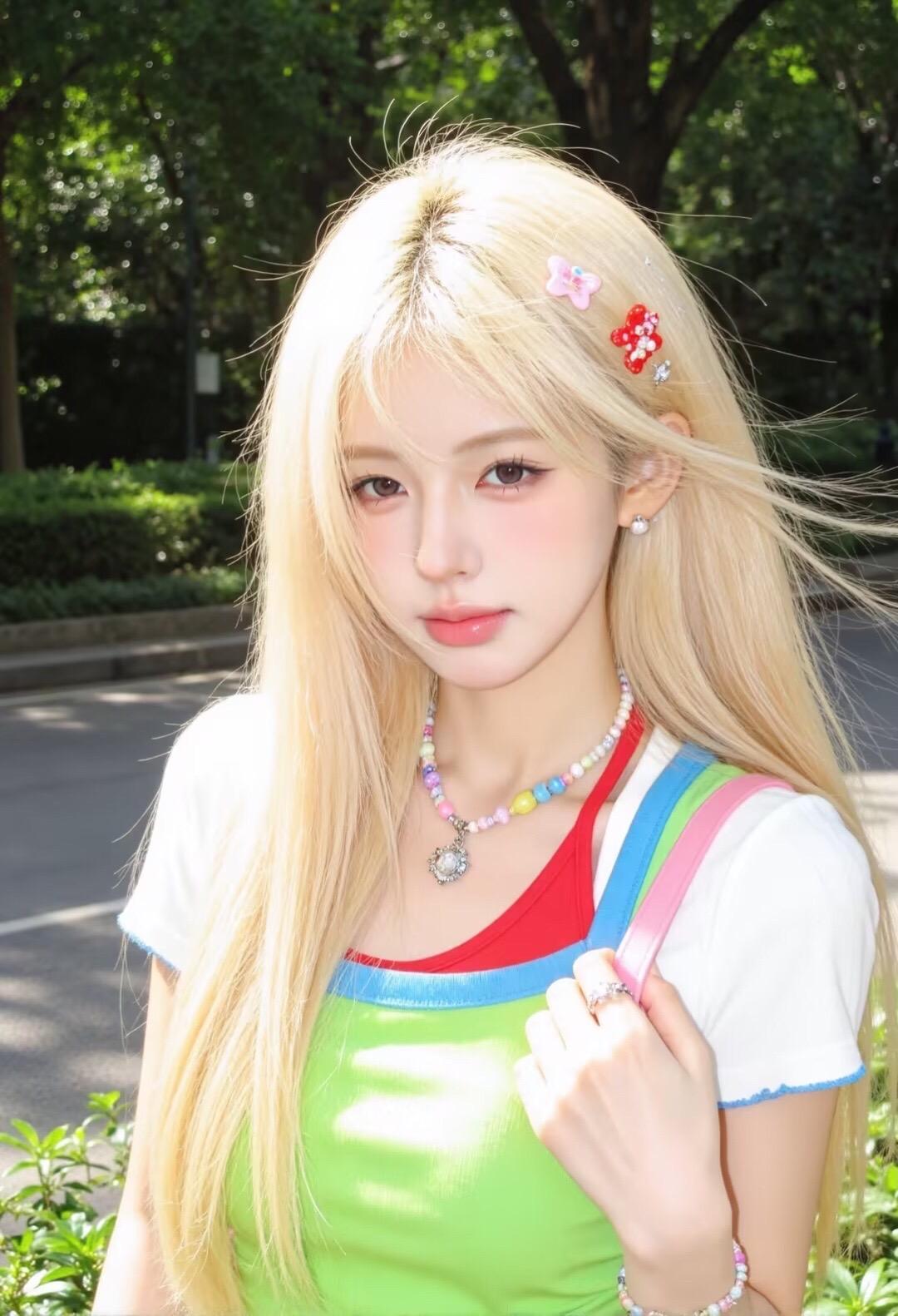 金发美女 夏天发色 多巴胺配色 AI写真