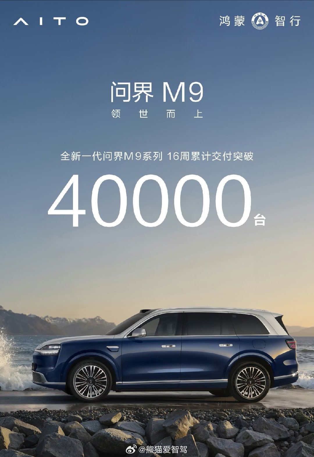 全新一代问界m9 累计16周交付40000台，也就是说平均每周交付2500台，这