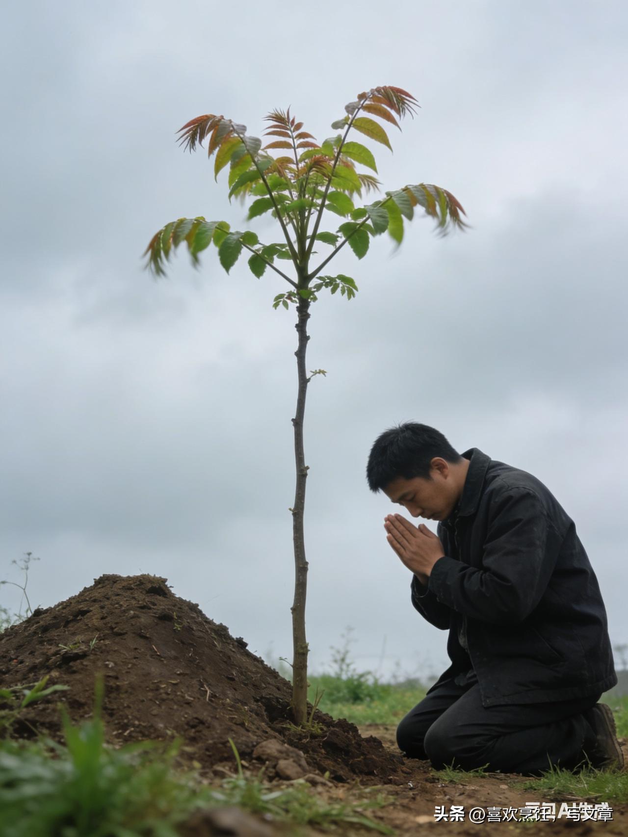 清明那天，我爸坟头长出一棵香椿树

清明那天回去上坟，发现我爸坟头长出一棵香椿树