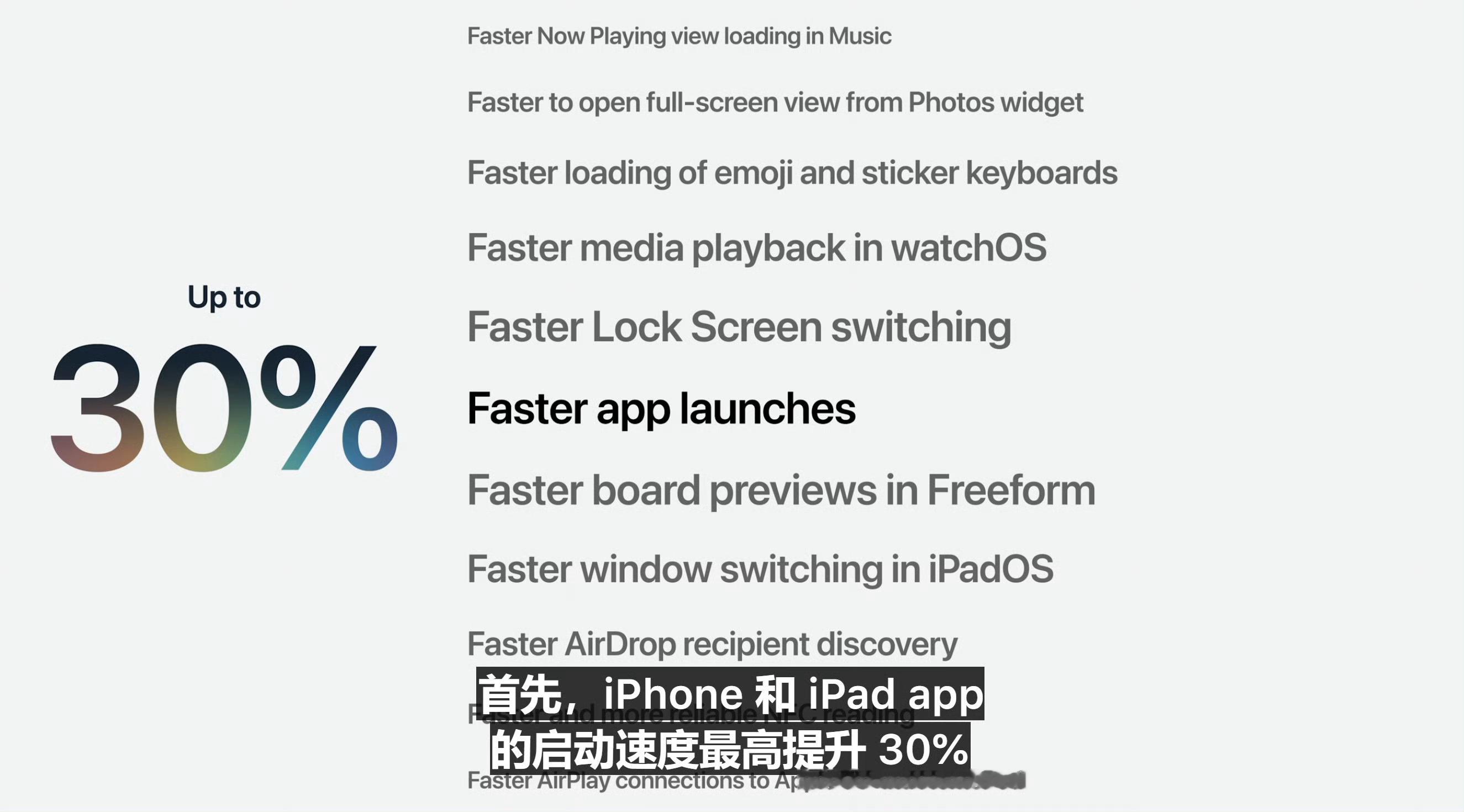 系统优化也是iOS27的重点，App的启动速度提升了30%苹果开发者大会