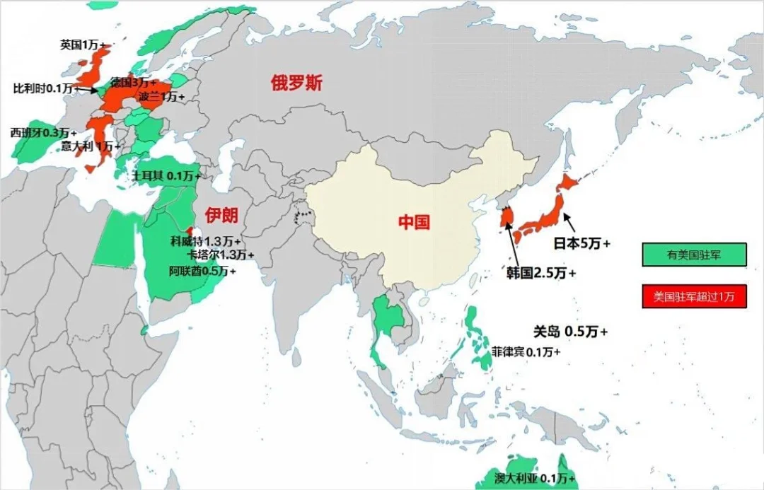 老美在全球各地的驻军人数，很有针对性了