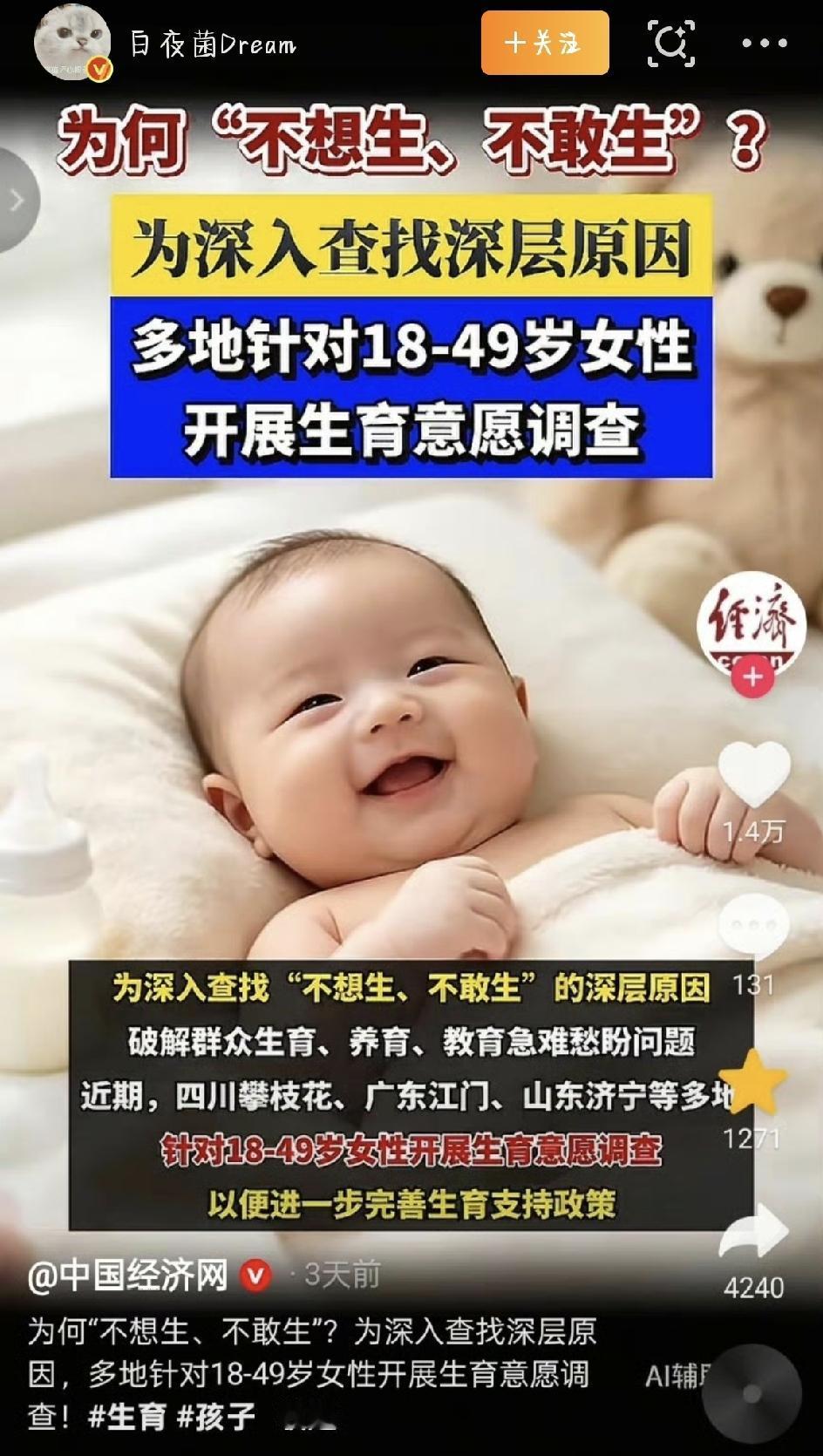 最近，不少地方都在针对育龄女性做生育意愿调研，想听听大家为什么不想生、不敢生。不