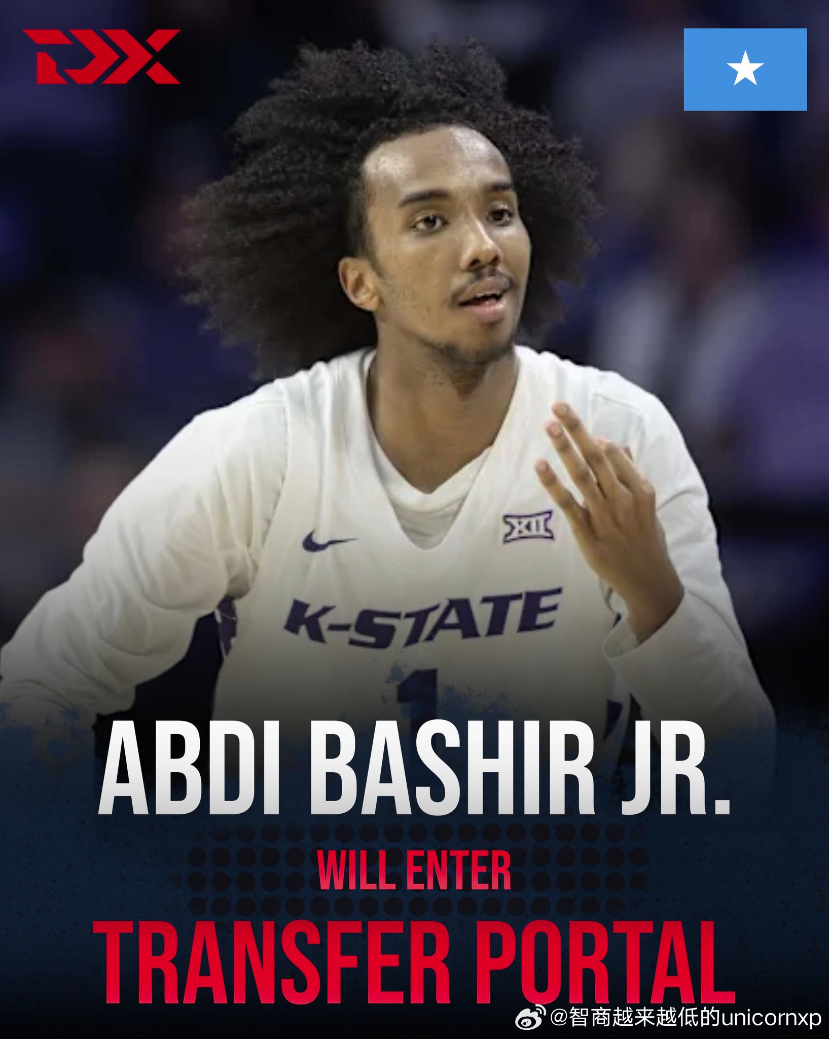 堪萨斯州立大学后卫Abdi Bashir Jr申请转校。25-26对他来说度过了