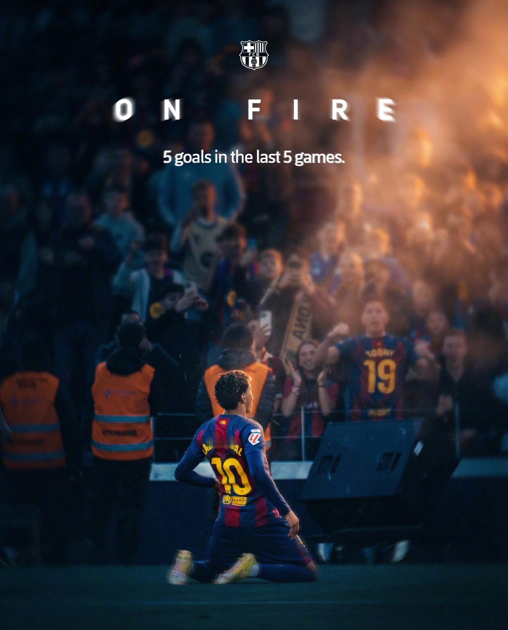 ❤️🔥这个亚马尔，势不可挡！在过去3️⃣项赛事的5️⃣场比赛中打入5️⃣粒进球