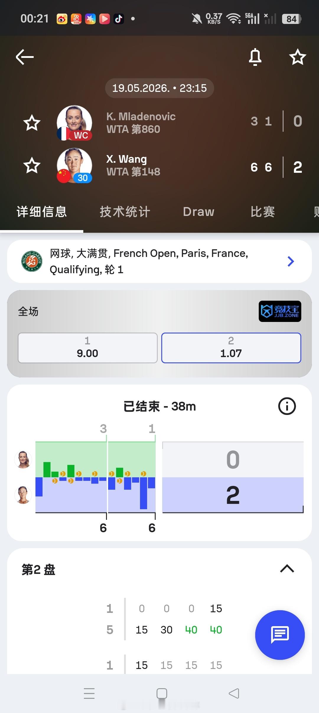 小花小草资讯 【法网2026】女单资格赛第一轮30号种子🇨🇳王曦雨6-36-