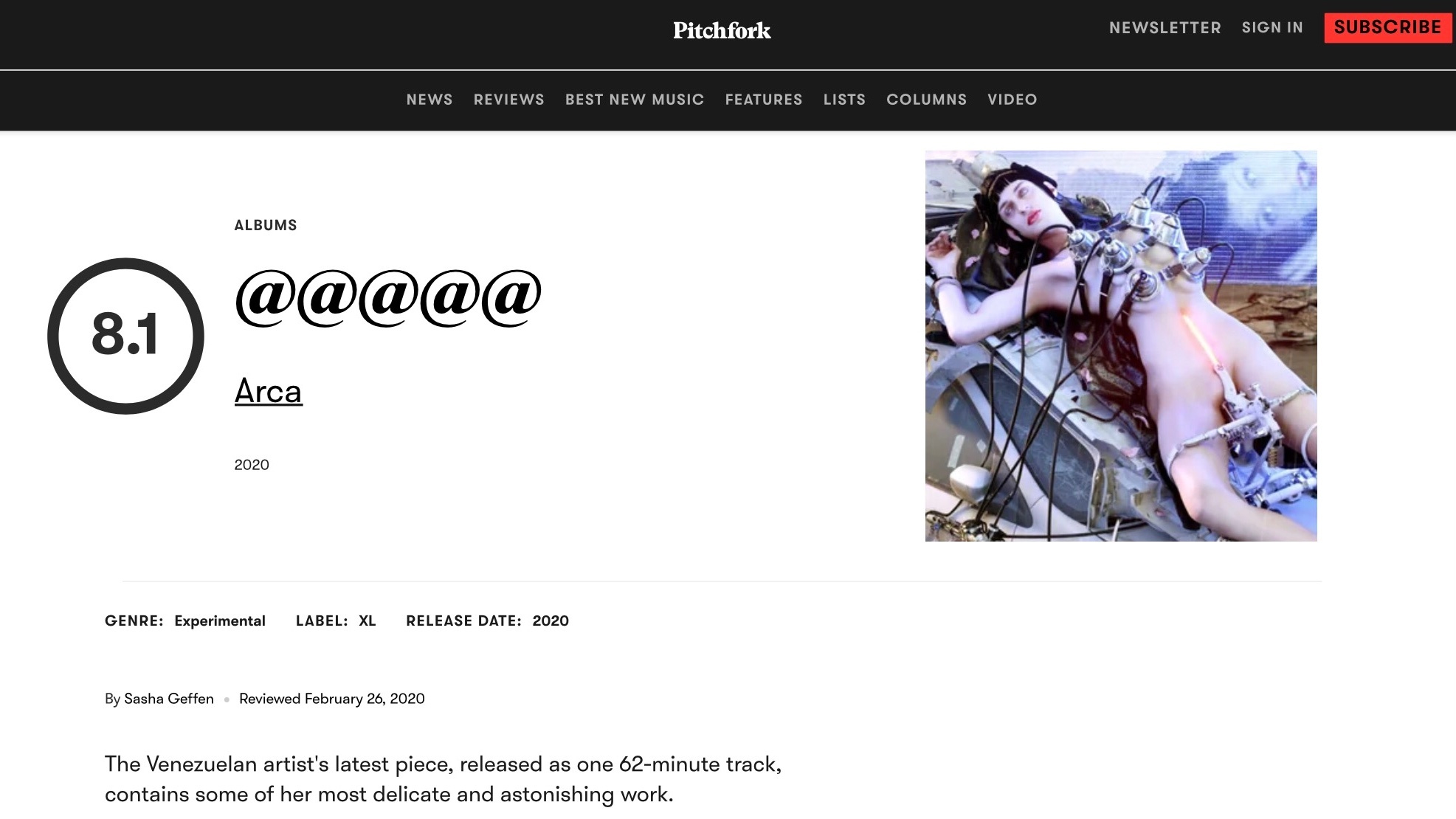 【乐评历史】乐评机构 Pitchfork 为 Arca 各专辑评分及红标单曲一览