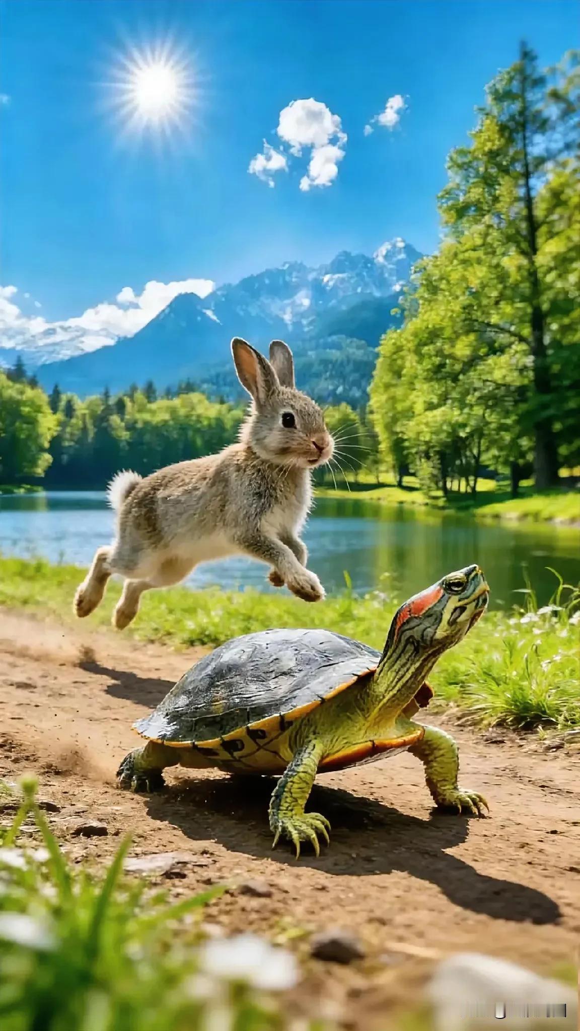 新时代的小兔和乌龟赛跑，着实趣味十足。先前兔子因偷懒输掉了比赛，心中始终不服气，