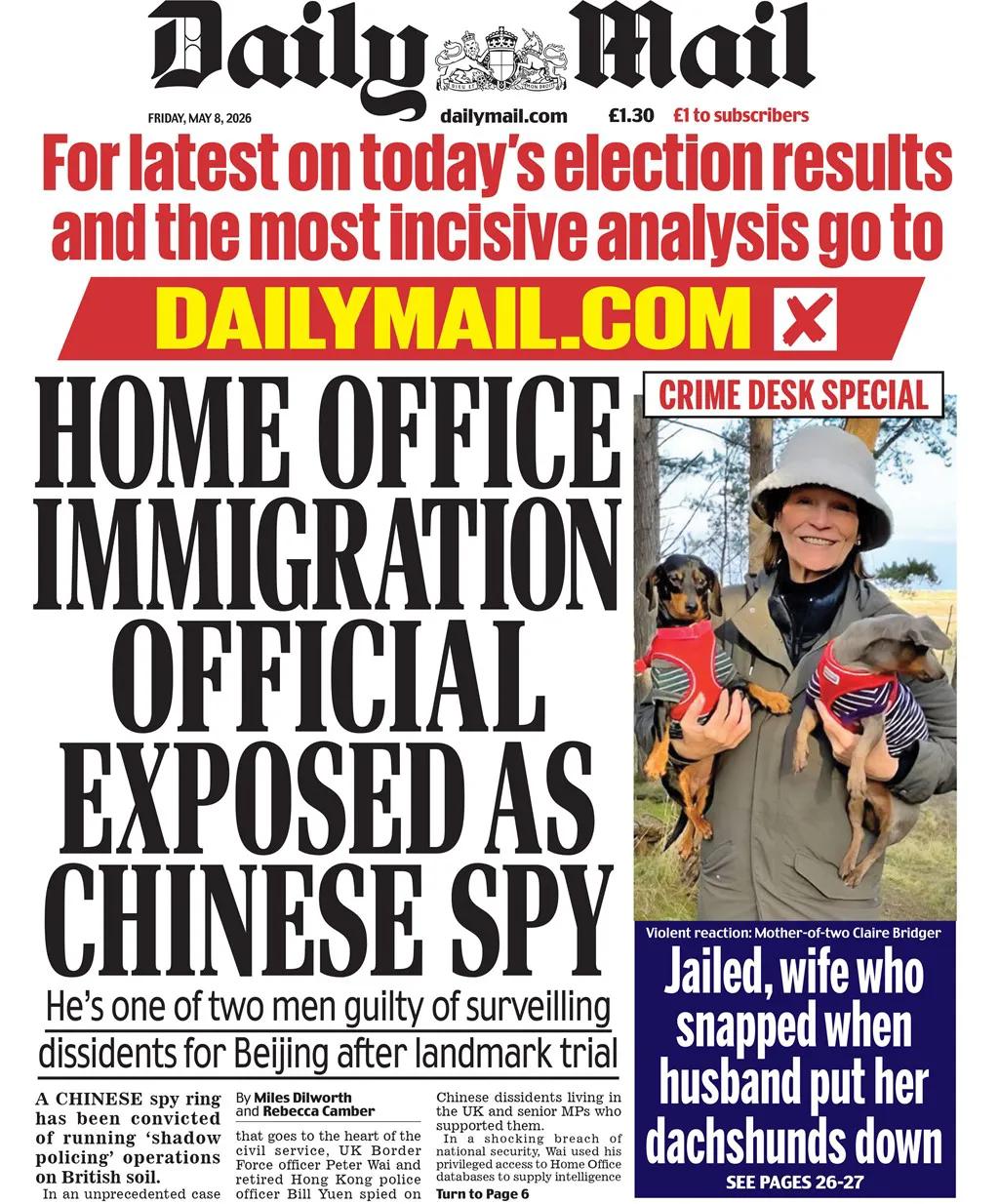 英国媒体《每日邮报》在报道有关二名在英国的中国公民被裁定为有罪的过程中，始终用意