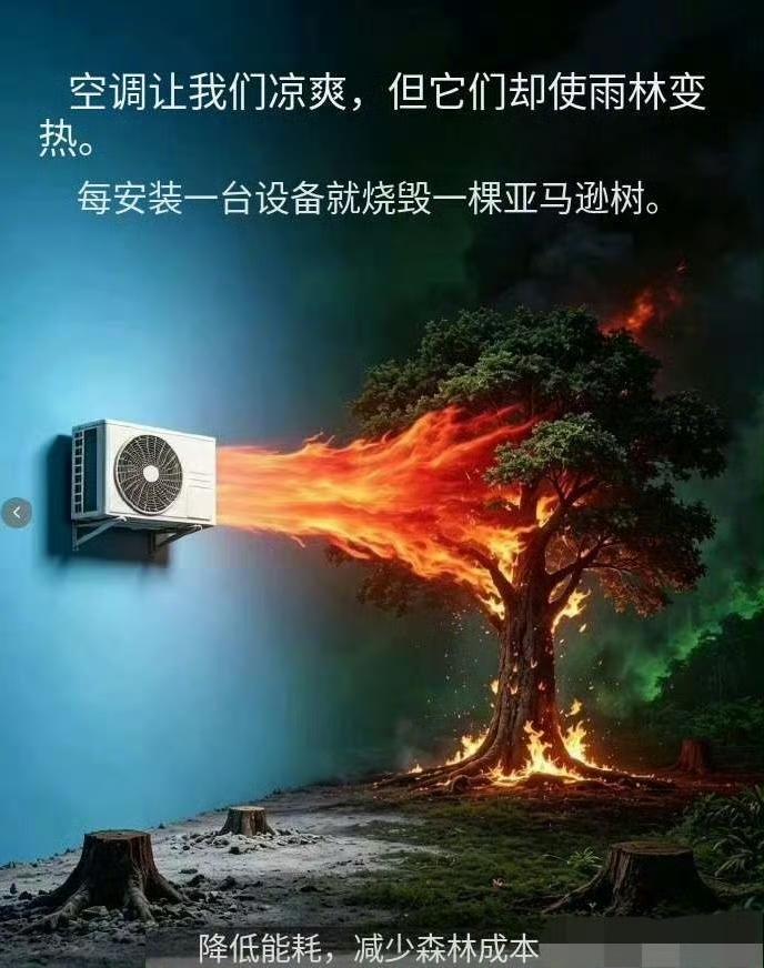 这个是类似于国外做了一个图，就是不想让人装空调，雨林变热这个情况，它们完全不是因