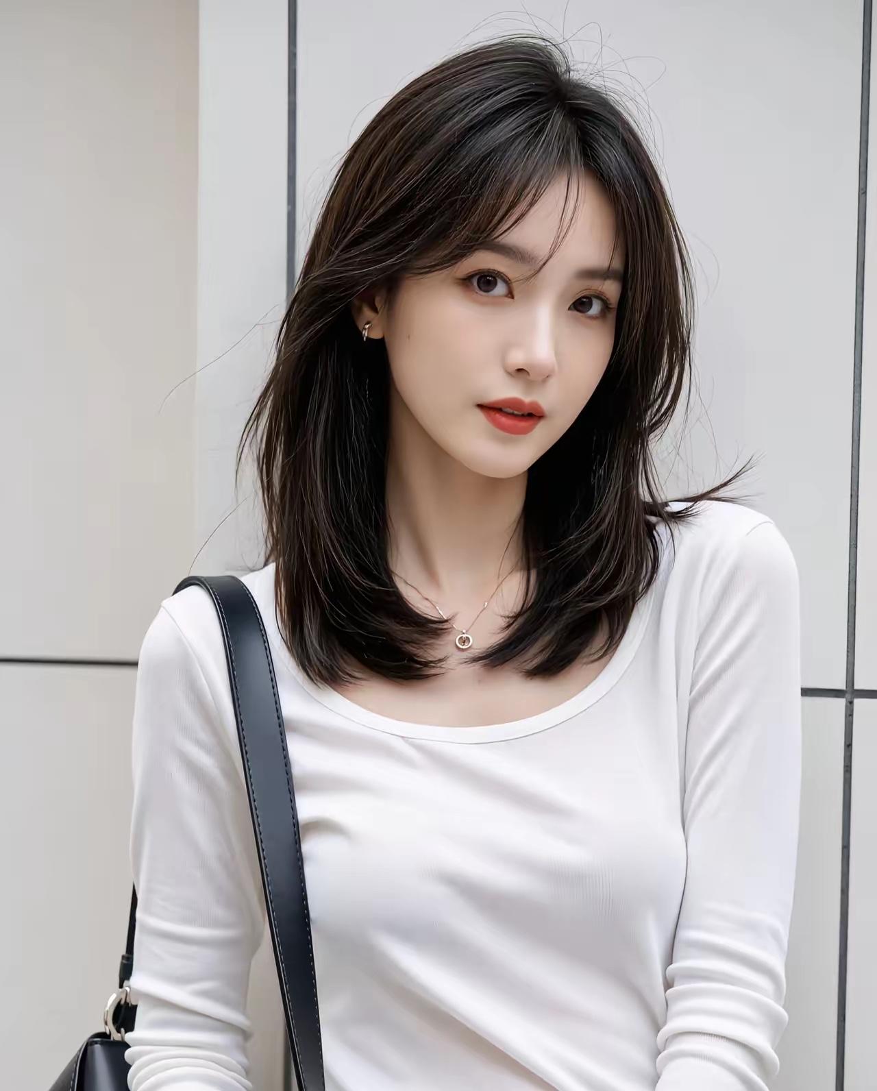 清新自然，简约时尚，白T恤搭配黑色包包，轻松出街！👗👜