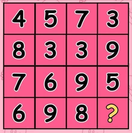 看这道烧脑谜题：数字方阵里，前三行分别是 “4 5 7 3”“8 3 3 9”“