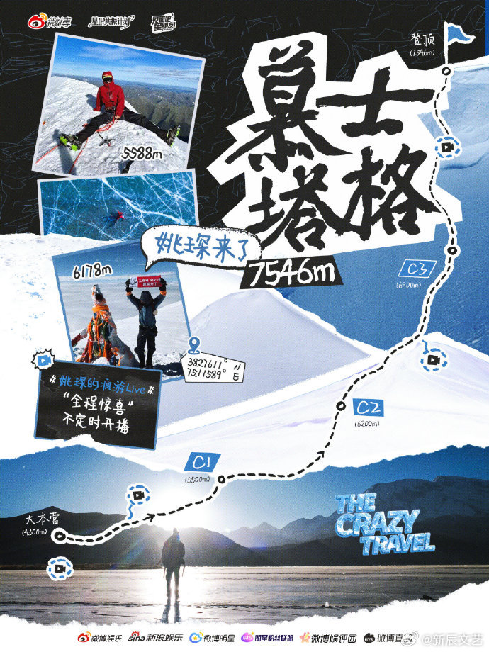姚琛挑战7000米雪山姚琛挑战攀登慕士塔格 谁看完直接热血上头！姚琛从星光舞台奔