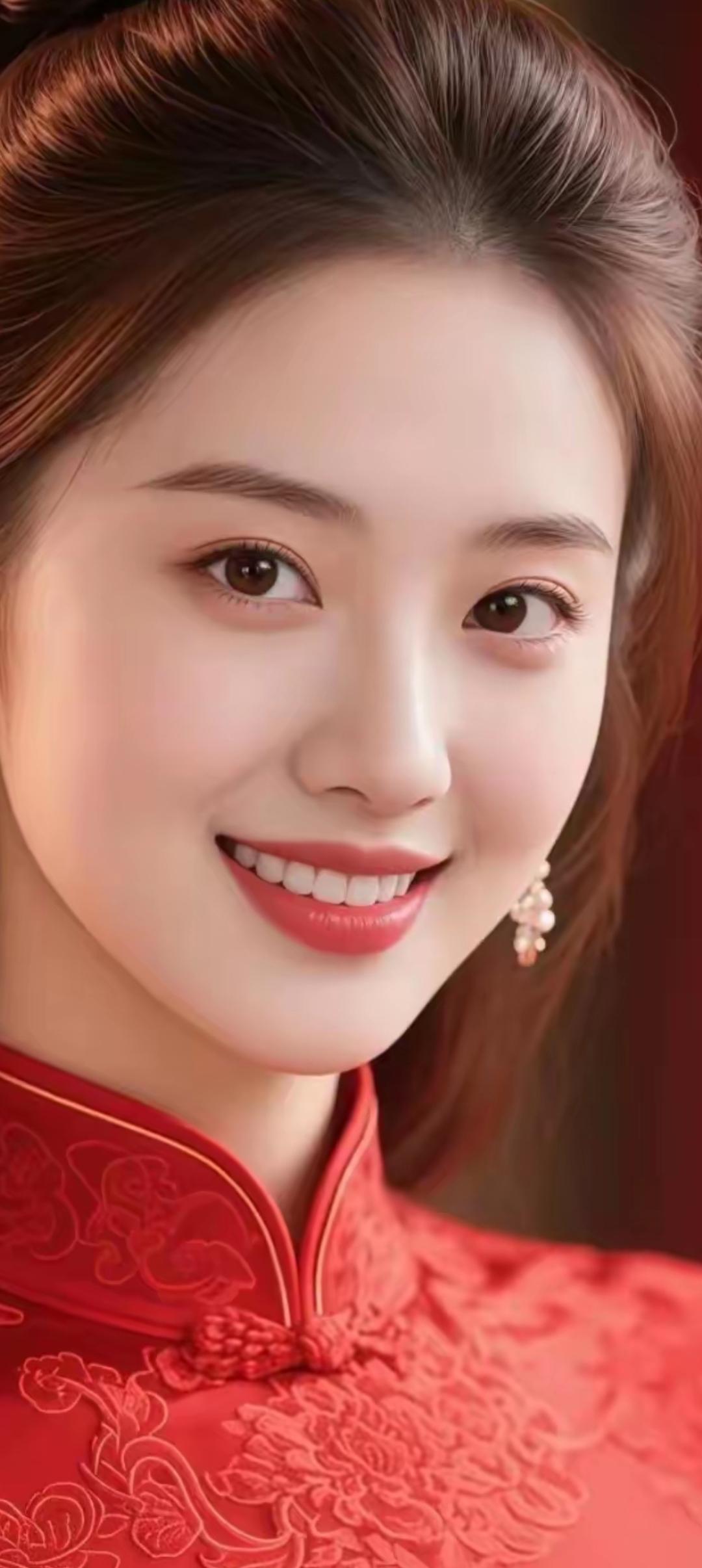 甜美笑容，红衣华服，惊艳时光！