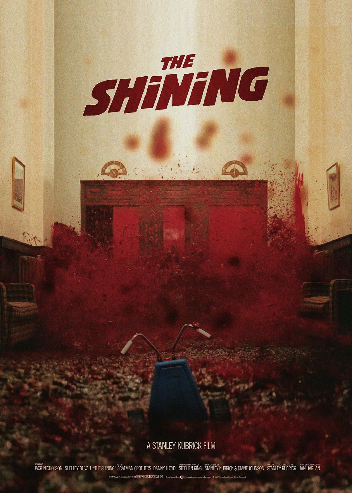 电影海报封山的雪。❄️ 空寂的酒店。🏨打字机🖨️。237房间。走廊的球。⚽️