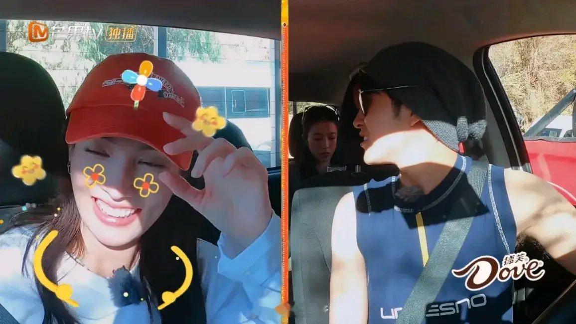 《花儿与少年6》田嘉瑞要倒车，有个摄像在车后面拍，金晨开车窗夹着声音喊：“哥哥，