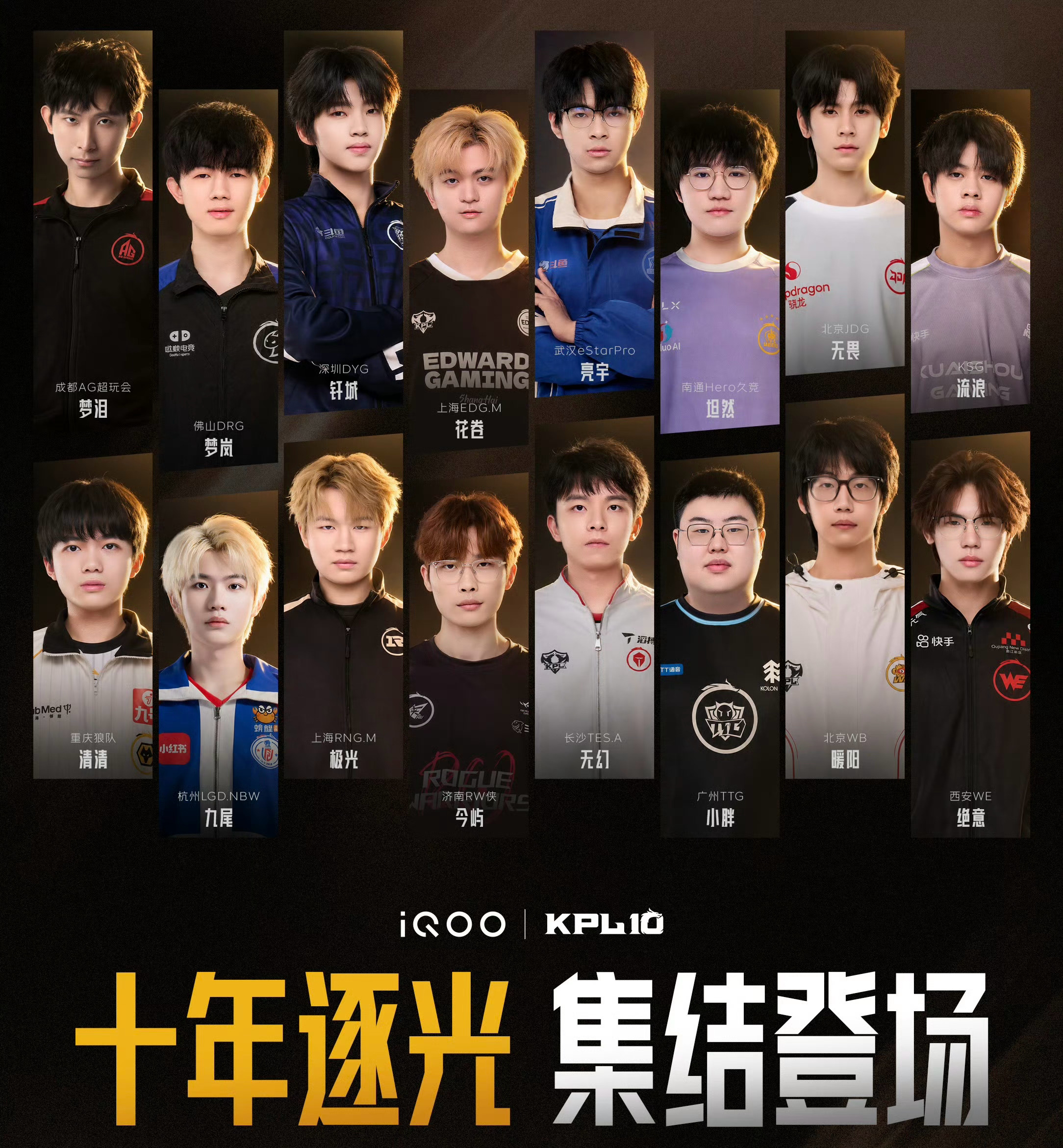 KPL16支战队齐聚iQOO发布会 KPL联赛十年来第一次，16支KPL战队齐聚