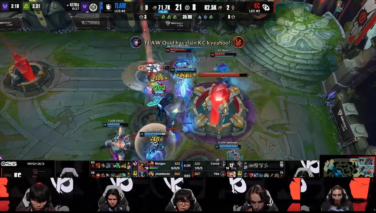 TL 3-0 KC恭喜TL赢下本场比赛的胜利！将于明日再战T1争夺淘汰赛的名额！