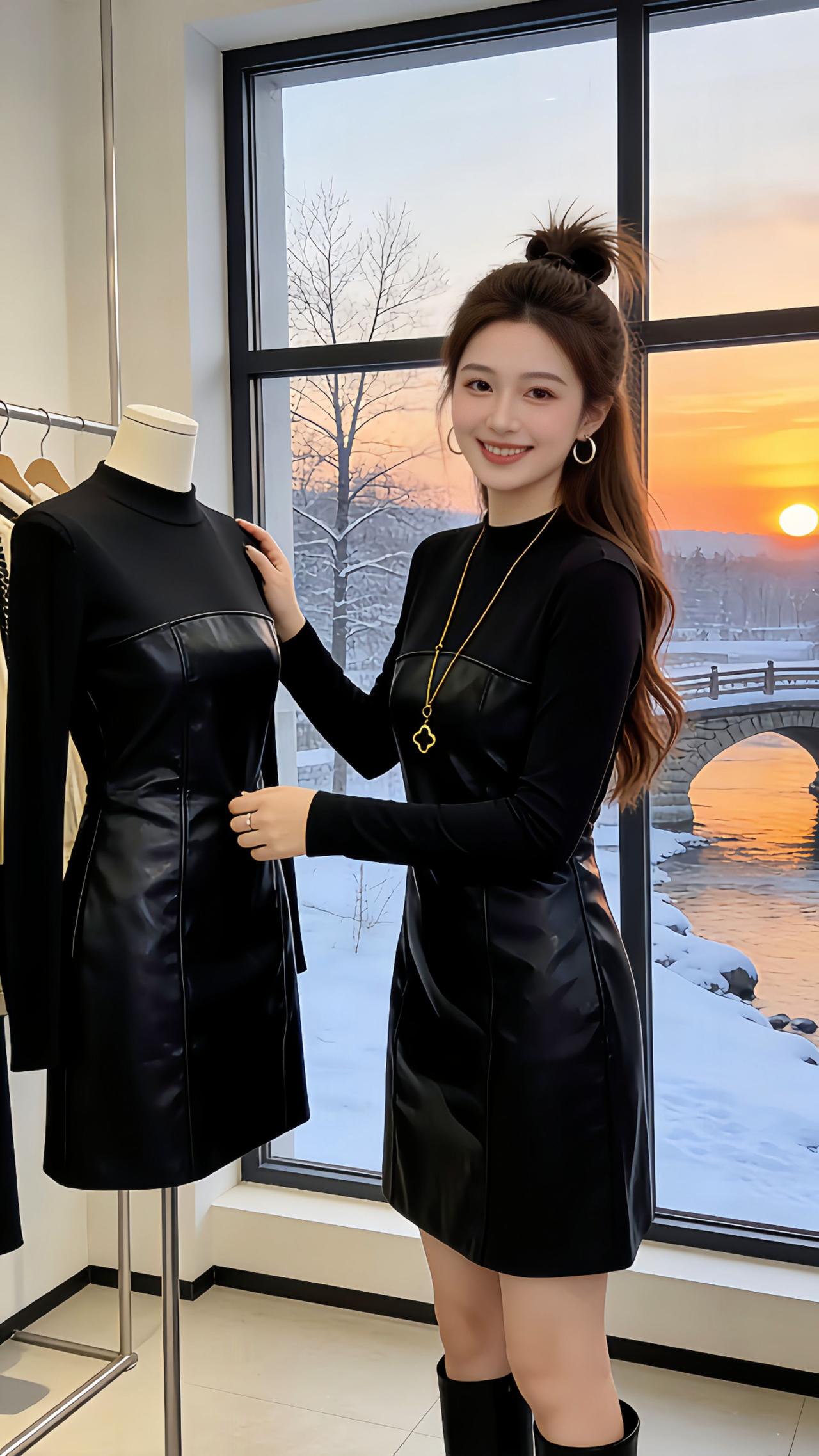 《千金皮裙冬日纪事》
Danny逛工作室一眼看中这款2025秋冬拼接皮裙，套头款