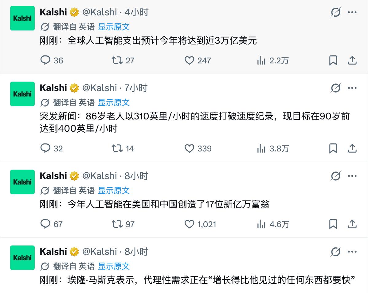 预测市场平台卡尔希近日汇总称，2026年全球人工智能相关支出预计接近3万亿美元，
