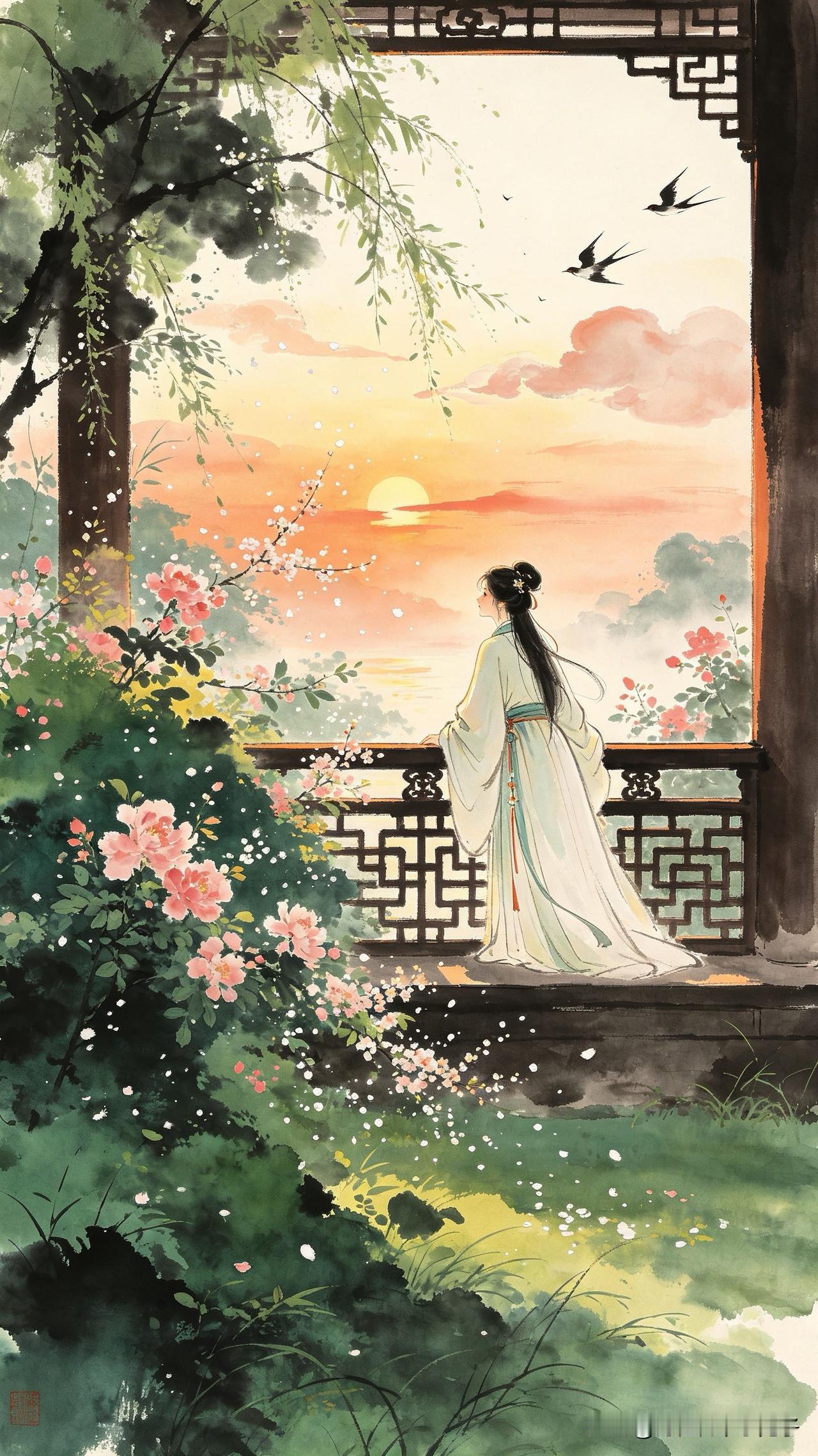 东风吹尽旧时芳，
独倚雕栏望夕阳。
不见飞鸿传尺素，
     
…………请师友