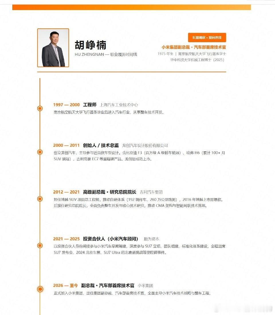 胡峥楠出任小米集团副总裁1良禽择木而栖，贤臣择主而事深耕车企近30年，造过比亚迪