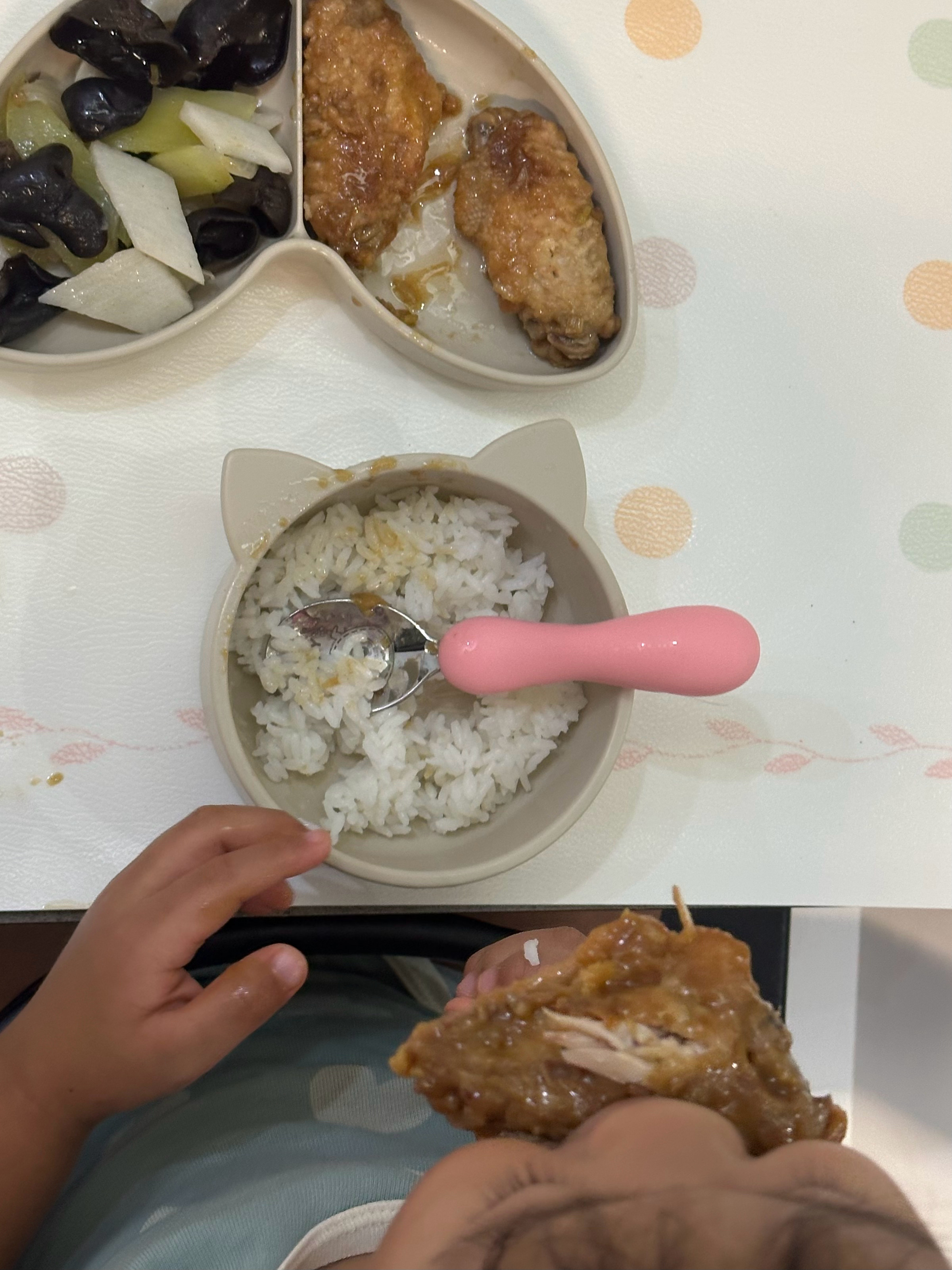 今晚吃了五个鸡翅。 