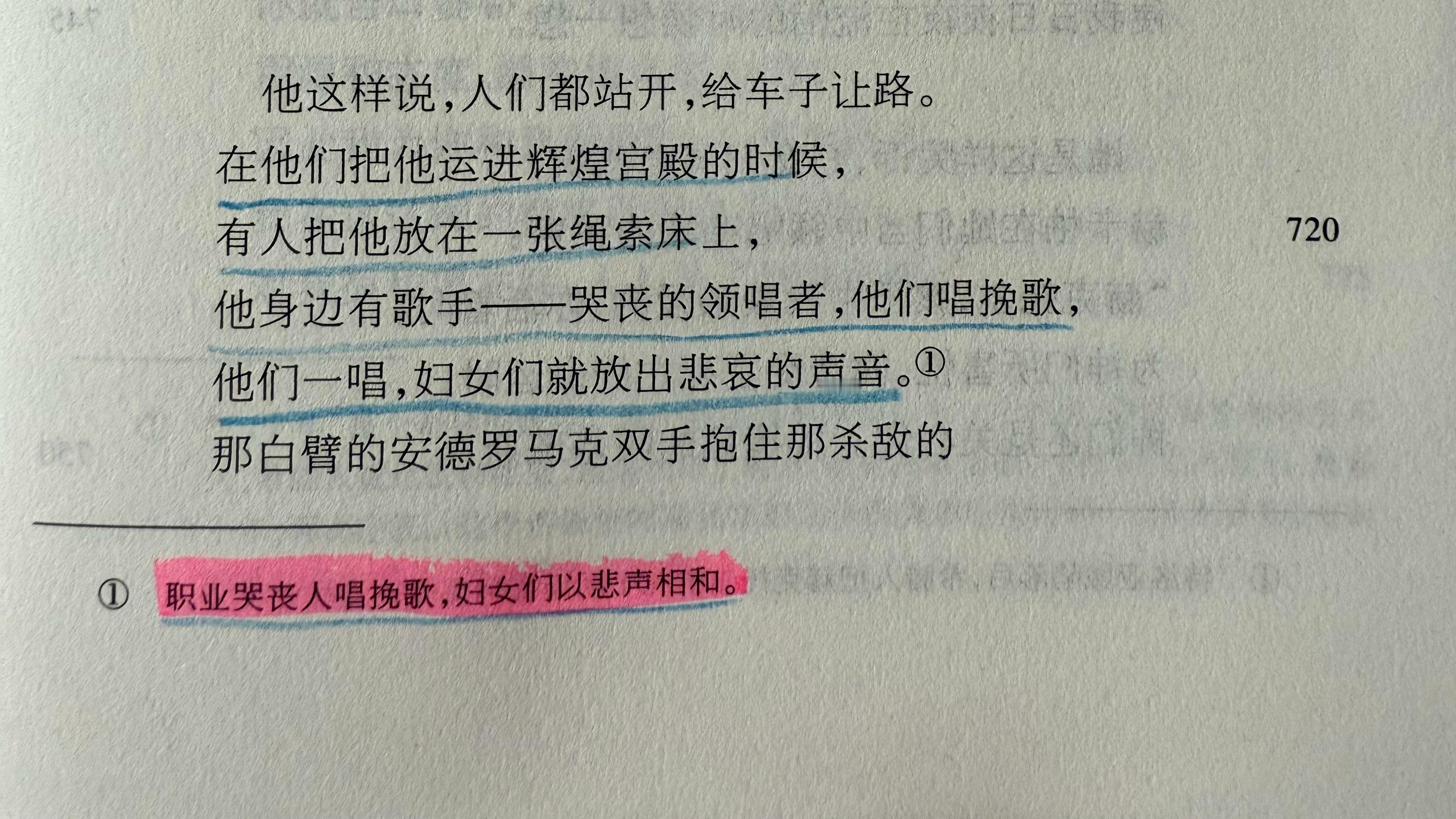 这就是特洛伊电影里面呈现的赫克托耳葬礼画面：职业哭丧人唱挽歌，妇女们以悲声相和。