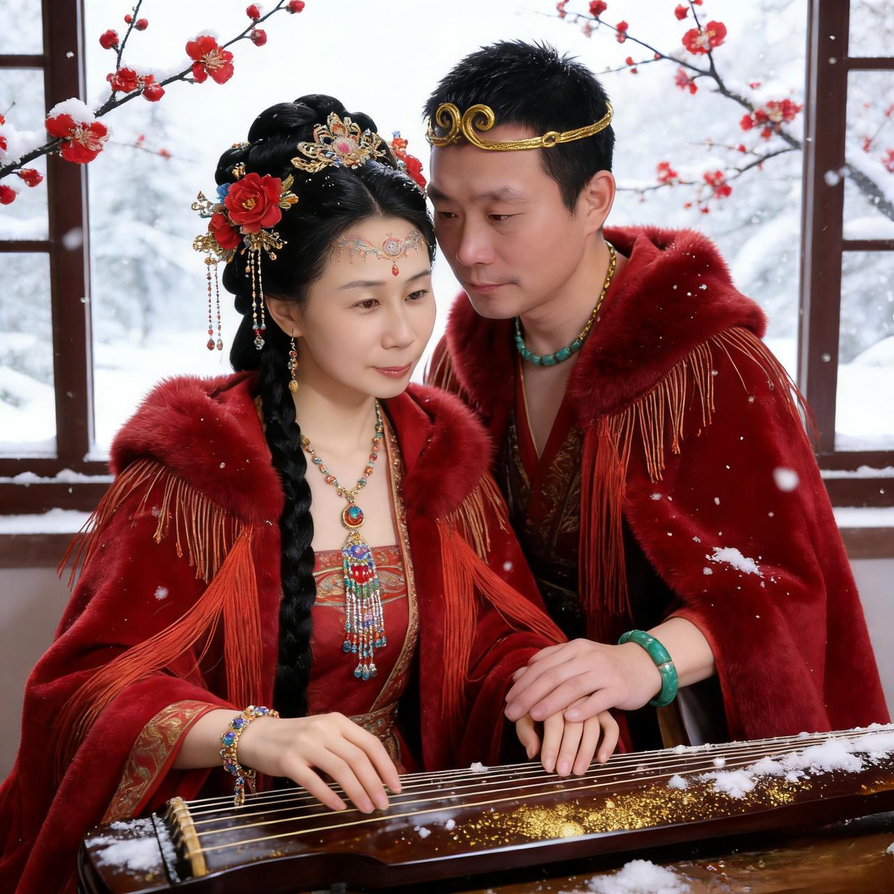 新年快乐大年初一拜年了古装抚琴过年了