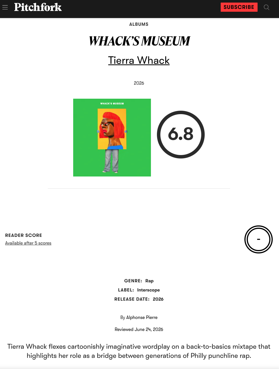 【新专辑乐评】Pitchfork 评Tierra Whack 全新混音带专辑『W