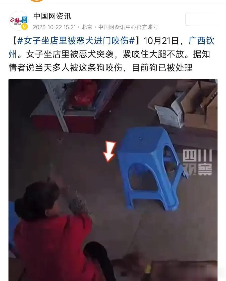 又发生恶狗伤人了，一女店员在店里做着突然被狗咬伤，据知情人士透露当天有数人被此狗