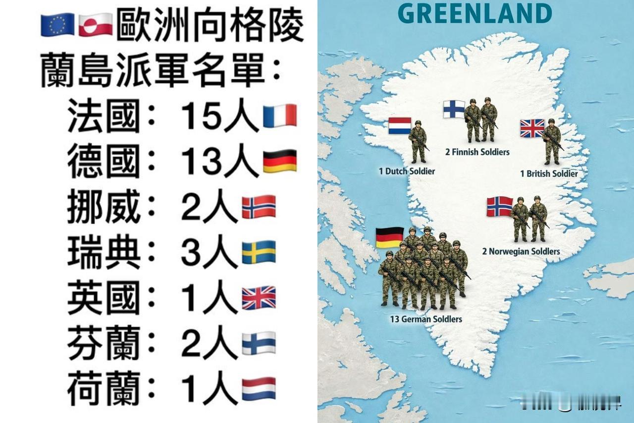 笑掉大牙！欧洲“列强”象征性派兵格陵兰，7国派37人，坐不满美国的一间教室！法（